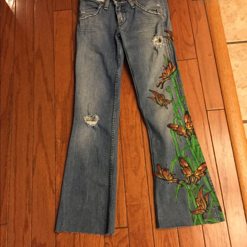 Hudson jeans hand painted with butterflies